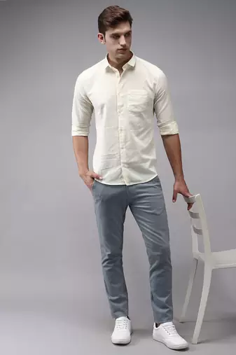 men's long sleeves solid cream shirt