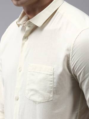 men's long sleeves solid cream shirt 5