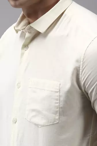 men's long sleeves solid cream shirt