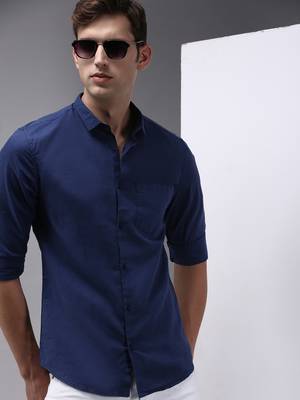 men's long sleeves solid navy blue shirt 1