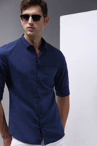 men's long sleeves solid navy blue shirt