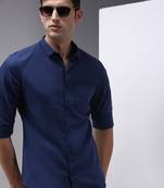 men's long sleeves solid navy blue shirt