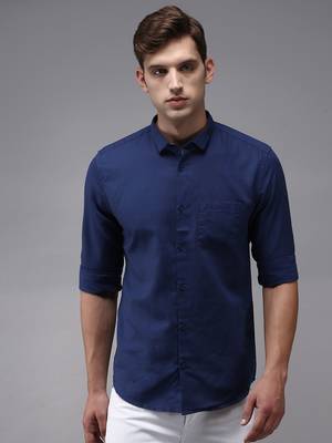 men's long sleeves solid navy blue shirt 2