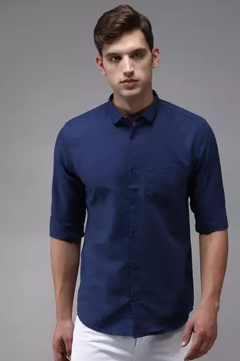 men's long sleeves solid navy blue shirt