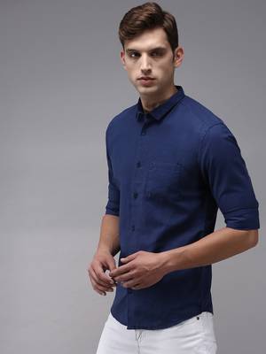 men's long sleeves solid navy blue shirt 3