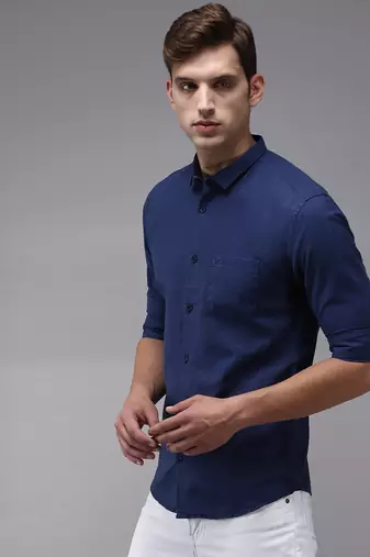 men's long sleeves solid navy blue shirt