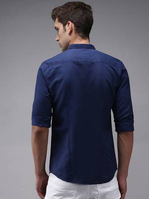 men's long sleeves solid navy blue shirt 4