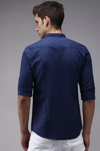 men's long sleeves solid navy blue shirt