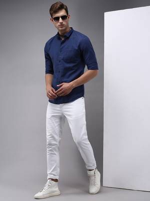 men's long sleeves solid navy blue shirt 5