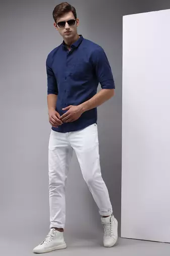 men's long sleeves solid navy blue shirt