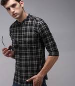 Showoff men's long sleeves tartan checks black shirt