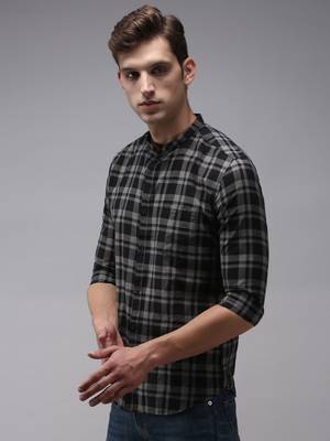 Showoff men's long sleeves tartan checks black shirt 3