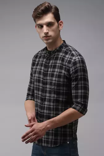 Showoff men's long sleeves tartan checks black shirt