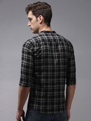 Showoff men's long sleeves tartan checks black shirt 4