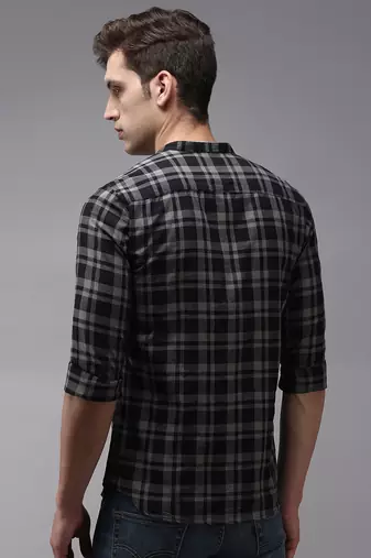 Showoff men's long sleeves tartan checks black shirt