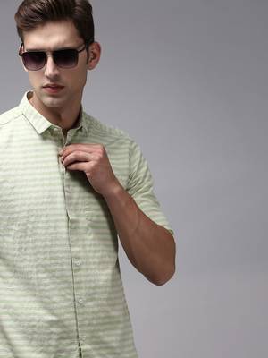 men's long sleeves horizontal stripes green shirt 1