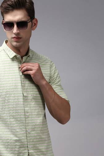 men's long sleeves horizontal stripes green shirt