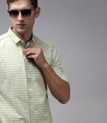 men's long sleeves horizontal stripes green shirt