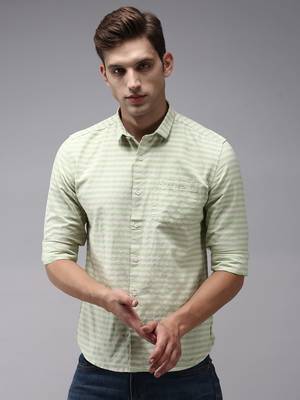 men's long sleeves horizontal stripes green shirt 2