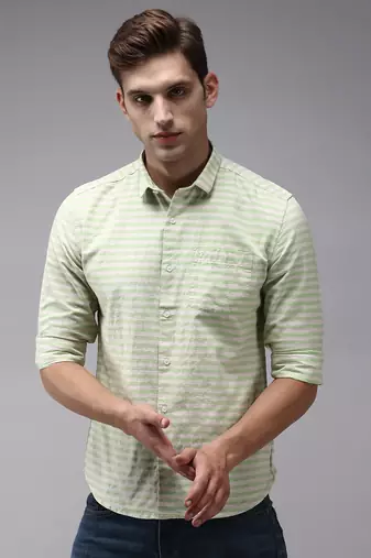 men's long sleeves horizontal stripes green shirt