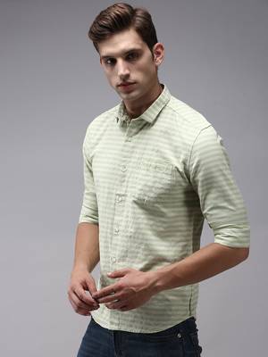 men's long sleeves horizontal stripes green shirt 3