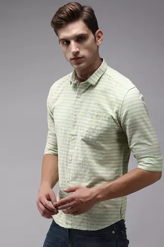 men's long sleeves horizontal stripes green shirt