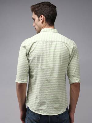 men's long sleeves horizontal stripes green shirt 4