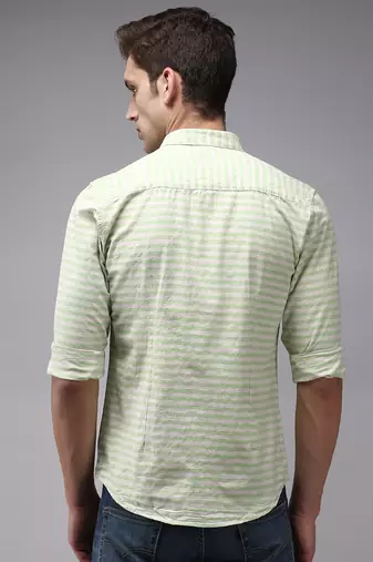 men's long sleeves horizontal stripes green shirt