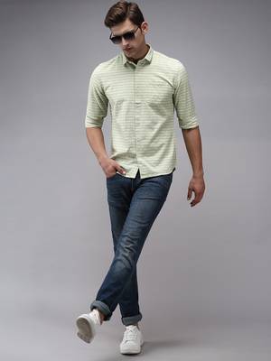 men's long sleeves horizontal stripes green shirt 5