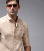 men's long sleeves horizontal stripes orange shirt