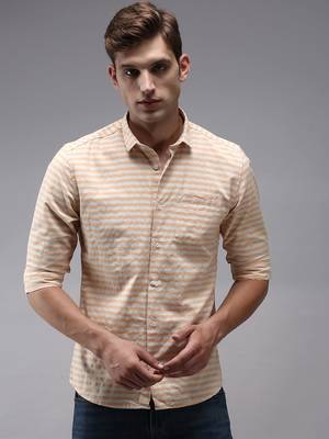 men's long sleeves horizontal stripes orange shirt 2