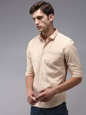 men's long sleeves horizontal stripes orange shirt 3