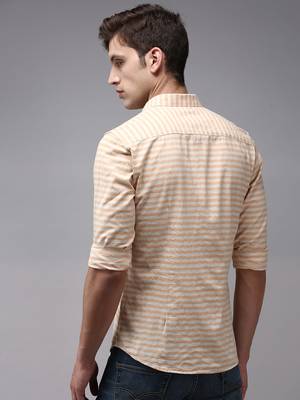men's long sleeves horizontal stripes orange shirt 4