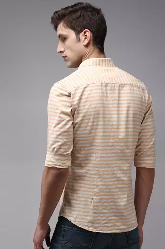 men's long sleeves horizontal stripes orange shirt