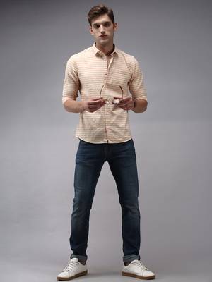 men's long sleeves horizontal stripes orange shirt 5