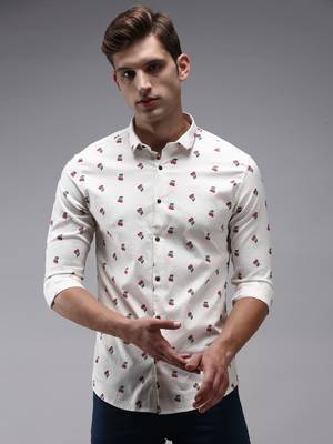 men's long sleeves conversational cream shirt 2