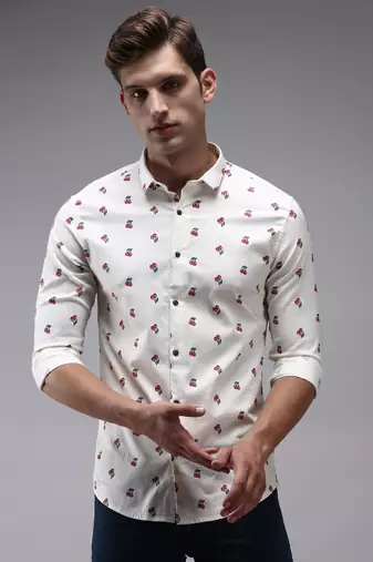 men's long sleeves conversational cream shirt