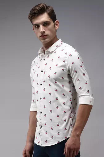 men's long sleeves conversational cream shirt