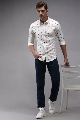 men's long sleeves conversational cream shirt