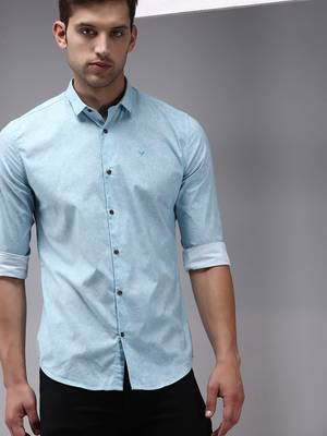 men's long sleeves ethnic motifs blue shirt 1