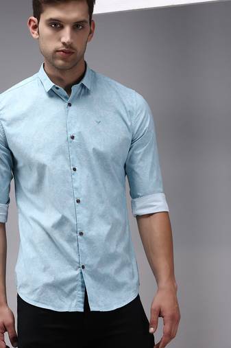 men's long sleeves ethnic motifs blue shirt