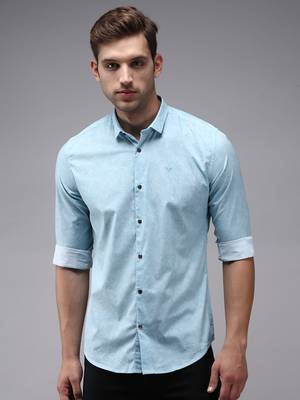 men's long sleeves ethnic motifs blue shirt 2