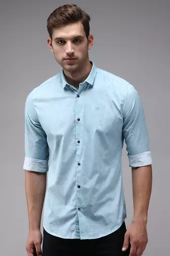 men's long sleeves ethnic motifs blue shirt