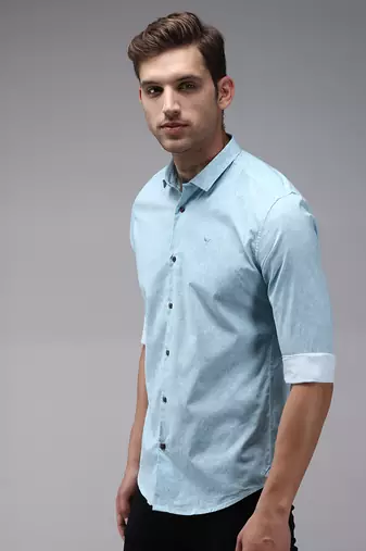 men's long sleeves ethnic motifs blue shirt