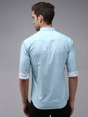 men's long sleeves ethnic motifs blue shirt 4
