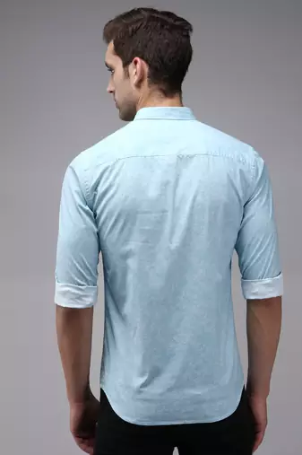 men's long sleeves ethnic motifs blue shirt