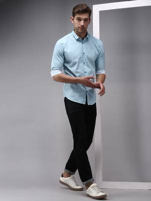men's long sleeves ethnic motifs blue shirt 5