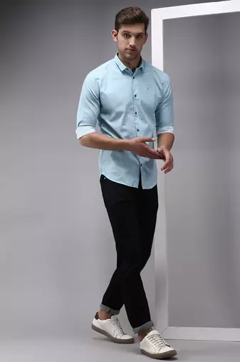 men's long sleeves ethnic motifs blue shirt