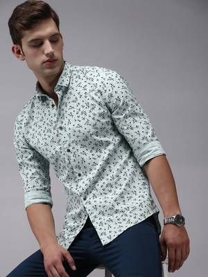 men's long sleeves floral sea green shirt 1