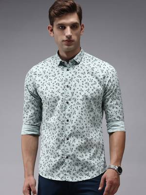 men's long sleeves floral sea green shirt 2